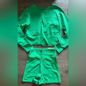 Aerie Green Crop Top and Biker Shorts Set